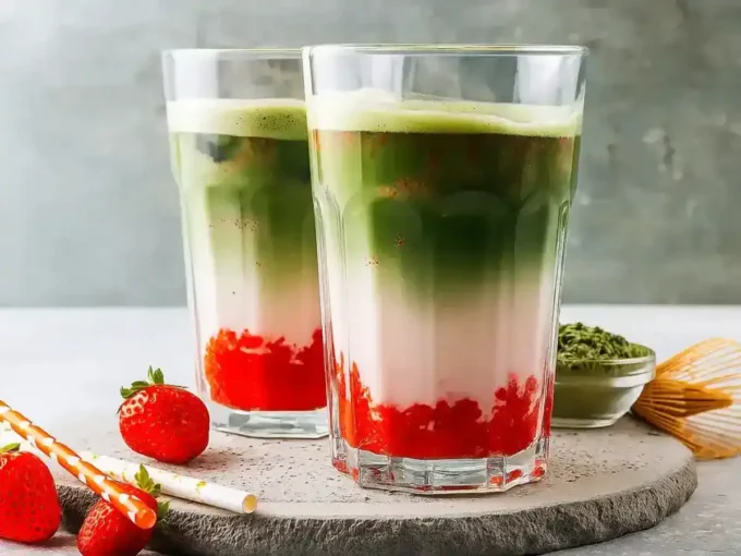 Strawberry Matcha Latte at home healthy, customizable, and bursting with flavor! Learn how to make this creamy pink latte easily.