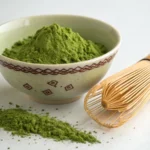 Matcha benefits highlighted in a freshly whisked green tea cup.
