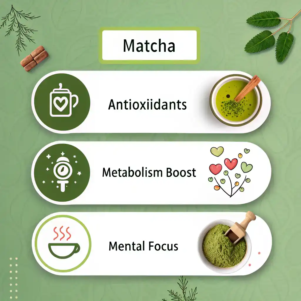 Matcha benefits include supporting metabolism and weight management.