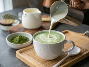 Freshly prepared matcha latte illustrating delicious Matcha Tea Benefits.