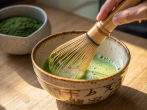 Ingredients for matcha tea displayed to explain Matcha Tea Benefits clearly.