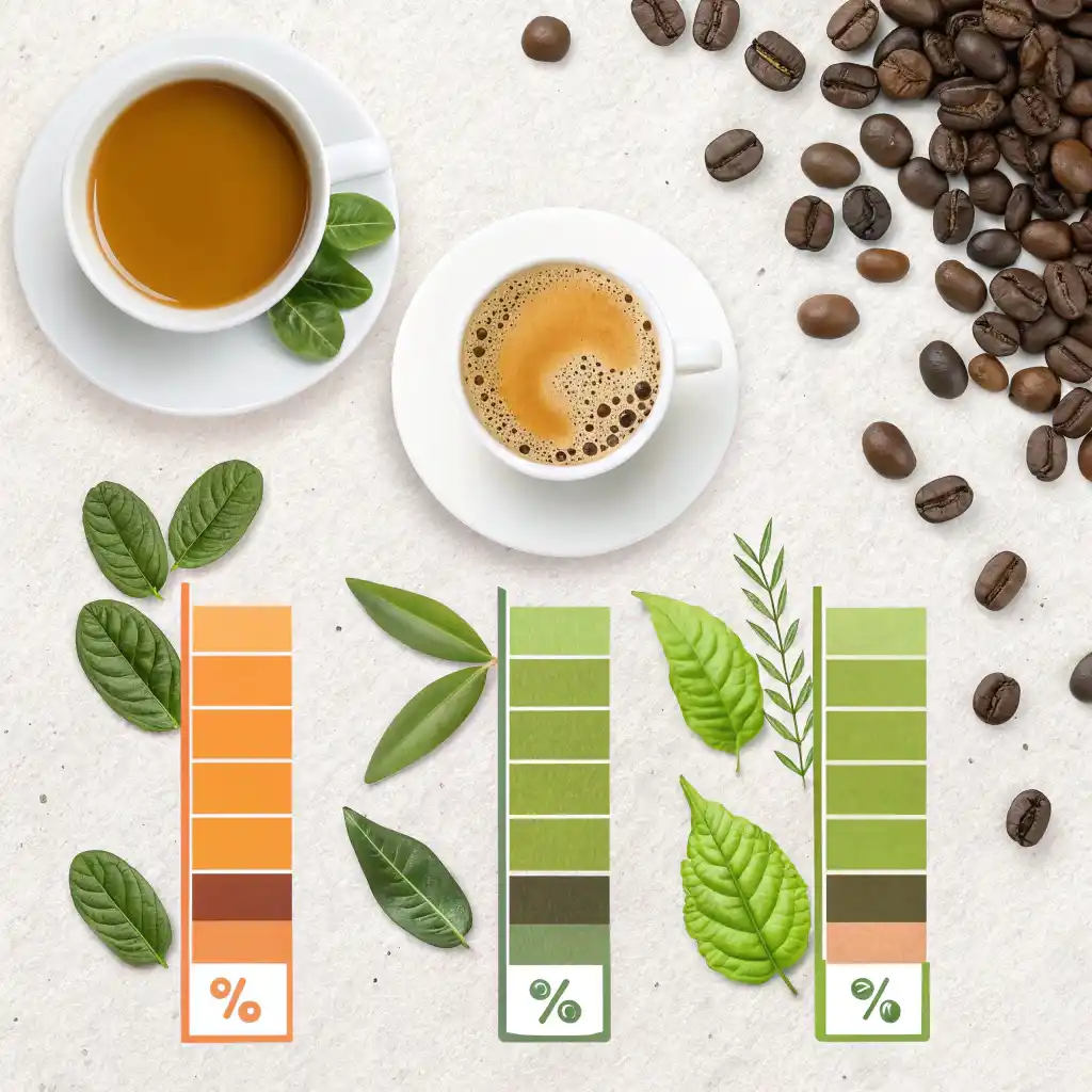 Infographic showing caffeine content of matcha, drip coffee, and espresso, emphasizing the Matcha Tea Caffeine Vs Coffee comparison.
