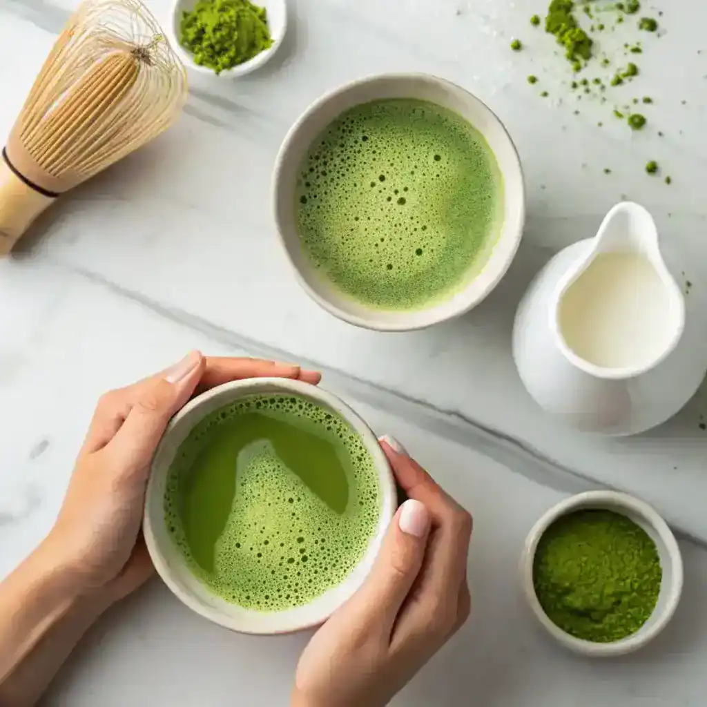 Step-by-step image of how to make matcha at home.