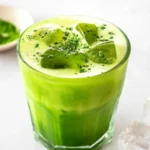 Hot lavender tea with matcha in a ceramic cup for a calming drink.