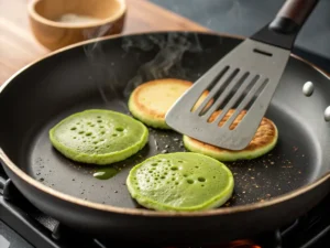 Delicious homemade Matcha Pancakes served for breakfast.