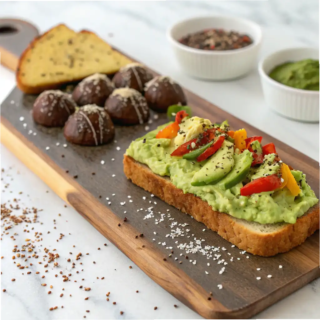 Avocado toast topped with a sprinkle of matcha salt for extra flavor.