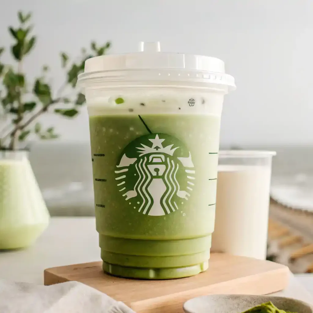 Iced Matcha Pineapple (Starbucks Copycat) in a tall glass with ice cubes and creamy green layers